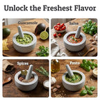 Priority Chef Heavy Duty Large Mortar and Pestle Set, Hand Carved from Natural Granite, Make Fresh Guacamole, Pesto, Stone Grinder Bowl, Herb Crusher, Spice Grinder, 6.3 Inches Wide, 2 Cup - Grey