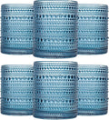 JOVGANK Blue Vintage Hobnail Drinking Glasses Set of 6, Embossed Water Tumbler 12oz, Kitchen & Bar Beaded Glass Cups, Beverage Glass Cups for Water, Beer, Juice, Housewarming and Mother's Day Gift