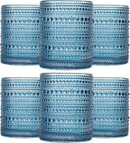 JOVGANK Blue Vintage Hobnail Drinking Glasses Set of 6, Embossed Water Tumbler 12oz, Kitchen & Bar Beaded Glass Cups, Beverage Glass Cups for Water, Beer, Juice, Housewarming and Mother's Day Gift
