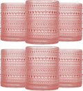 JOVGANK Pink Vintage Hobnail Drinking Glasses Set of 6, Embossed Water Tumbler 12oz, Kitchen & Bar Beaded Glass Cups, Beverage Glass Cups for Water, Beer, Juice, Housewarming and Mother's Day Gift