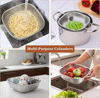 E-far 4QT Square Stainless Steel Colander - Metal Strainer with Handle for Draining Pasta & Vegetables, Micro-Perforated & Elevated Feet, Dishwasher Safe