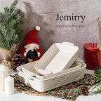 Ceramic Baking Dish Set of 3, Casserole Dishes for Oven, Square Porcelain Bakeware Set with Handles, Lasagna Baking Pan for Cooking, Perfect for Baking and Serving, Housewarming, Halloween, Thanksgiving, Christmas, New Year-Reactive White