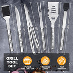 Grandpa Gifts, Grandpa Birtdhay Gifts from Grandkids Heavy Duty Grilling Accessories Kit for Backyard BBQ, Thick Stainless Steel Grill Utensils with Non-Slip Handle Tool on Christmas Grandparents Day