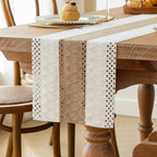 FEXIA Boho Table Runner for Home Decor with Out Tassels 90 Inches Long Farmhouse Rustic Table Runner Macrame Burlap Table Decoration for Living Room Bridal Shower(12x90 Inches)