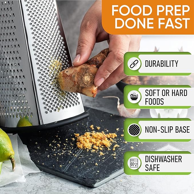 Spring Chef Professional Box Grater, Large & Premium Swivel Vegetable Peeler, Black - 2 Product Bundle
