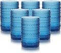 HomeVogue 15 oz Blue Hobnail Drinking Glasses with Straws Set of 6, Vintage Glassware Old Fashioned Beverage Glasses, Cocktail Glass Set, Kitchen Water Glasses Cup, for Beer, Smoothie, Juice