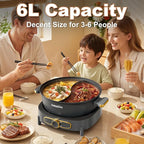 Dezin Hot Pot Electric with Divider, 6L Double-Flavor Shabu Shabu Pot, Dual Sided Removable Non-Stick Hotpot Pot Electric, 3" Depth Chinese Hot Pot with Multi-Power Control, 2 Silicone Ladles Included
