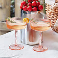 Khen Shatterproof Acrylic Ribbed Vintage Art Deco Martini, Champagne & Cocktail Coral Peach Pink Plastic Coupe Glasses | Set of 2 | 8 oz Ripple Glassware Indoor & Outdoor Gift