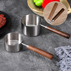 2 Pcs 8.5 oz/4.2 oz Mini Food Grade Stainless Steel Butter Warmer, Mini Food Warmer with Dual Spouts, Small Milk Saucepan with Wood Handle, for Coffee Milk Warming Chocolate Butter Melting