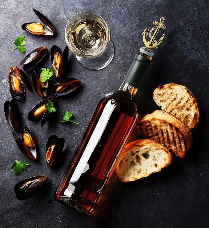 Cheers Gold Anchor Metal Wine Stopper - Elegant Vacuum Seal Reusable Nautical Ship Anchor Wine Bottle Stopper Airtight Leak Proof Bottle Topper Cork Plug, Home Decor & Bar Tool Accessory Unique Gift
