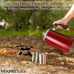 Mixpresso Red Stainless Steel Coffee Percolator Stovetop, 52 oz Classic Percolator Coffee Pot, Great For Camping Pot, 12 Cup Stove Top Espresso Maker, Cool-Touch Handle