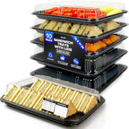 10 Pack Catering Trays with Lids – 15" Serving Tray with Lid, Heavy Duty Recyclable Plastic Party Platters for Catering, Buffet, Picnics & Events – Food Tray with Clear Lid (15.35 × 11.42 × 2.95 inch)