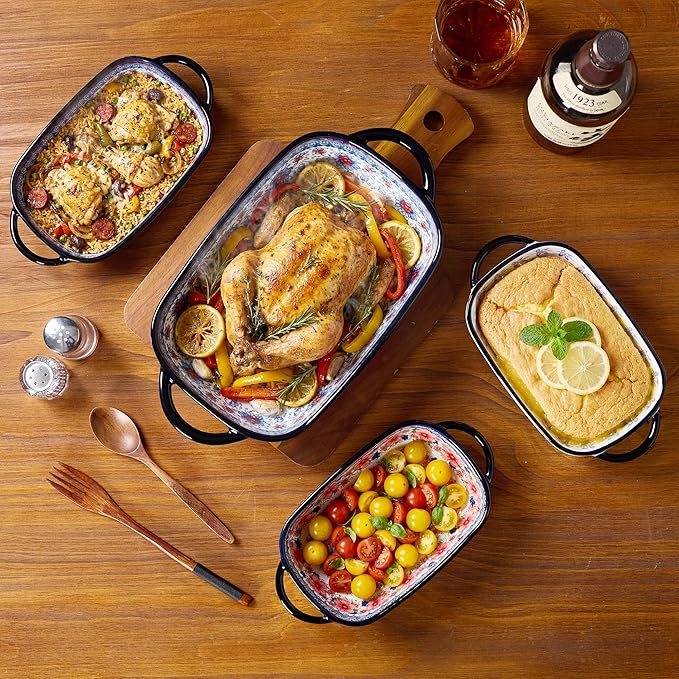 Ceramic Casserole Dishes for Oven, Hand-painted Polish Pottery Baking Dish Set of 2, 0.8QT / 2QT Porcelain Casserole Dishes with Handles, Baking Pan Lasagna Pan, Gift for Family/Friend (Blue)
