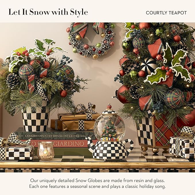 MACKENZIE-CHILDS Snow Globe, Musical Christmas Decor for Living Room, Courtly Teapot