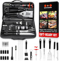 SpartaSake (24-Pack) Premium Stainless Steel BBQ Grilling Accessories with Black Handles - Barbecue Gill Accessories Set for Blackstone Griddle - Outdoor Camping Grill Set for BBQ for Dad Men Women
