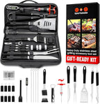 SpartaSake (24-Pack) Premium Stainless Steel BBQ Grilling Accessories with Black Handles - Barbecue Gill Accessories Set for Blackstone Griddle - Outdoor Camping Grill Set for BBQ for Dad Men Women
