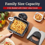 Elite Gourmet EDF475 Electric Deep Fryer 4.2 Quart Oil Capacity with Temperature Knob, 1 x 4Qt Basket, Powerful 1700 Watts, Lid with Anti-Odor Filter & Viewing Window, Stainless Steel
