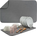 S&T INC. Dish Drying Mat Jumbo, 18” x 30”, Absorbent Microfiber Kitchen Counter Mat, Dish Drying Pad for Dishes, Utensils, Pots and Pans, Jumbo, Charcoal