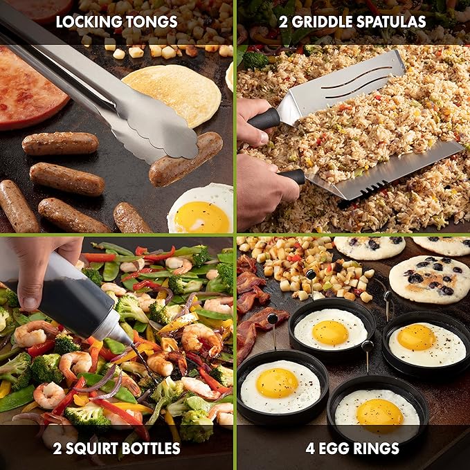 Cuisinart CGS-1312 12-Piece Tool Set, Outdoor Griddle Accessories-Spatula, Tongs, Scraper, Melting Dome, Squirt Bottle, Silicone Egg Ring