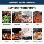 GreenPan Elite 8-in-1 Programmable 6QT Electric Slow Cooker,Dishwasher Safe Lid & Removable Crock, PFAS-Free Healthy Ceramic Nonstick Multi-Cooker,Sear, Sauté,Brown,Steam Basket,Roast, Oxford Blue