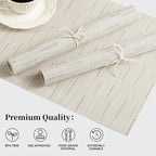 Leetaltree Pale Beige Placemats Set of 8 - Heat Resistant Non-Slip Place mats for Dining Table, Washable Durable PVC Vinyl Woven Table Mats（Pale Beige, 8）