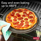 GoodCook PRO Pizza Pan Nonstick Warp & Scratch-Resistant Dishwasher-Safe Carbon Steel Construction for Even Baking Oven Safe to 480°F, 16-Inch, Gray