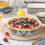HENXFEN LEAD Ceramic Pie Dish, 10 Inch Round Pie Pan, Oven Safe Pie Plate for Apple Pie, Quiche & Tart, Boho Style Baking Dish