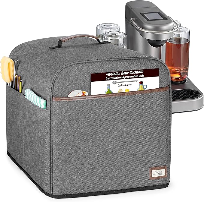 CURMIO Cocktail Machine Dust Cover Compatible with Bartesian Premium, Professional, Duet, Cocktail Maker Machine Dust Cover with Pockets for Cocktail Capsules, Gray, Patent Design