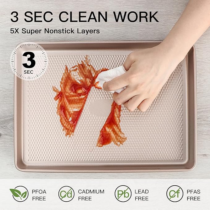 Quarter Sheet Baking Pan Nonstick - HONGBAKE Commercial Cookie Sheet for Baking with Diamond Texture Surface, 57% Thicker Carbon Steel 9 x 13 Baking pan