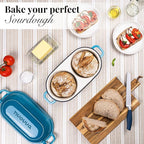 Dutch Oven For Sourdough Bread Baking – Enamelled Cast Iron Bread Loaf Pot – 500°F Oven Safe Non Stick Bread Pot – Double Round Loaf Space, 16.5cm Diameter, Light Blue, – by Nuovva