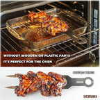 Double Skewers 14.4" Stainless Steel Heavy Duty Double Prong Skewers for BBQ Kabob Shawarma Meat Fish Chicken Accessories for Grill Master Arsenal Stocking Stuffers - 2 Units