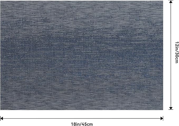 Leetaltree Denim Blue Placemats Set of 8 - Heat Resistant Non-Slip Place mats for Dining Table, Washable Durable PVC Vinyl Woven Table Mats（Denim Blue, 8）