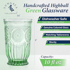 Yungala Green Highball Glasses Set of 6 Tall Drinking Glasses 10 oz