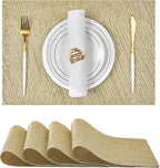 Leetaltree Gold Placemats Set of 4 - Heat Resistant Non-Slip Place mats for Dining Table, Washable Durable PVC Vinyl Woven Table Mats(Luxury Gold, 4)