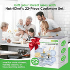 NutriChef 22‑Piece Non‑Stick Ceramic Pots and Pans Set – For All Cooktops Including Induction – PTFE & PFAS Free, Includes Bakeware & Utensils