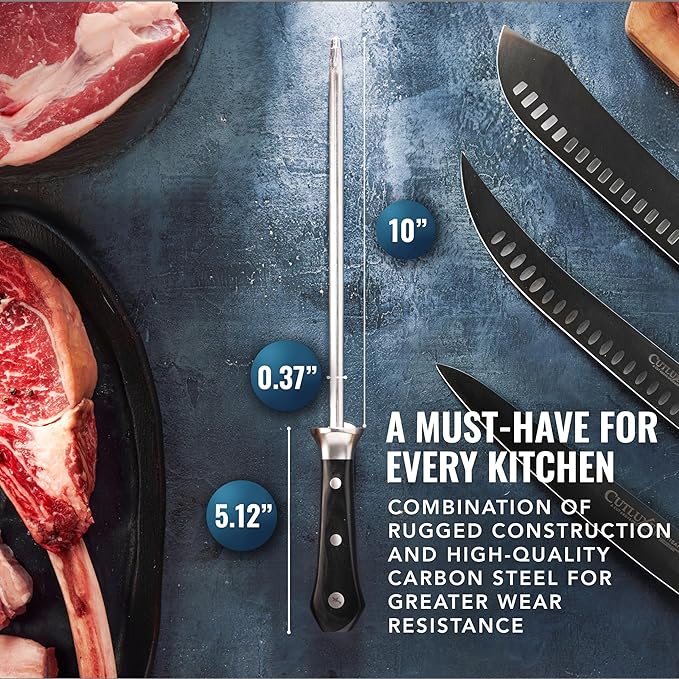 Cutluxe Honing Rod, Professional Knife Sharpener Rod – 10" Honing Steel – Ergonomic Handle Design, Grilling Gifts for Men – Artisan Series