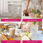 Kate Aspen Vintage Textured Clear Striped Drinking Glasses Set of 6, (13 oz) Ribbed Glassware with Flower Design | Cocktail Set, Glass Cups, Iced Coffee Cup (Pack of 4)