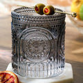 Ribbed Retro Arch Floral Smoke Grey Drinking Glasses Set of 6, (10 oz) Vintage Glassware Set by Kate Aspen| Cocktail Glass Set, Juice Glass, Water Cups | Hostess Gift & Present for New Home Owners