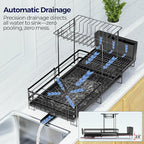 2 Tier Large Dish Drying Rack, Expandable Dish Rack for Kitchen Counter, Dish Drainer with Drainboard Set, Multifunctional Dishrack with Utensil Holder & Cup Holder, 13.4"-28.7" L x 11.8" W