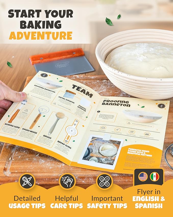 CRUSTLOVE Sourdough Kit inkl. 7 different Bread Making Tools like a 9 inches Sour dough Banneton Bread Proofing Basket - Bread Making Kit, Banneton-Basket, Sourdough-Starter-Kit-Supplies, Baking-Kit