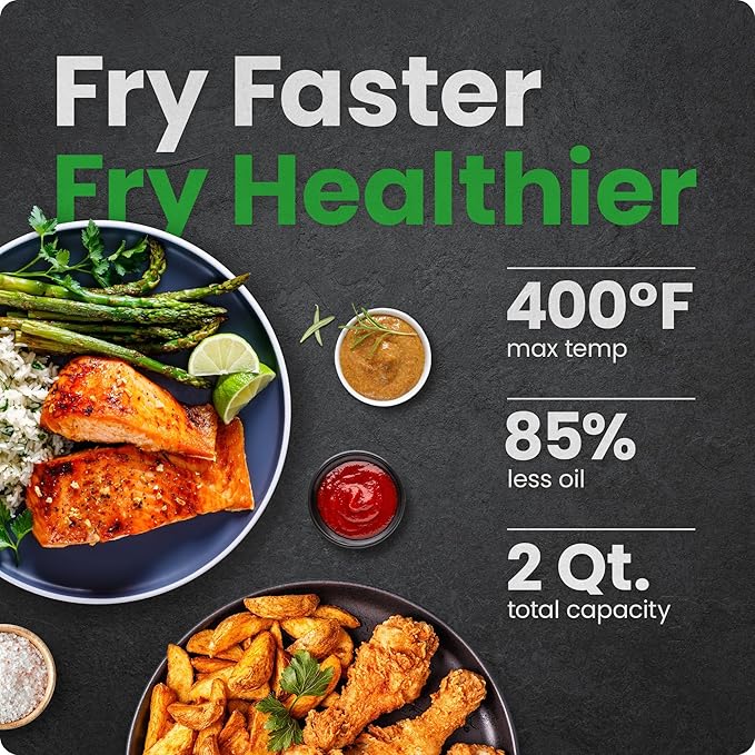 CHEFMAN 2 Qt Mini Air Fryer – Digital Space-Saving Compact Air Fryer with Nonstick and Dishwasher Safe Basket, Quick & Easy Meals in Minutes, Features Digital Timer and Shake Reminder – White