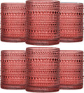 JOVGANK Red Vintage Hobnail Drinking Glasses Set of 6, Embossed Water Tumbler 12oz, Kitchen & Bar Beaded Glass Cups, Beverage Glass Cups for Water, Beer, Juice, Housewarming and Mother's Day Gift
