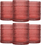 JOVGANK Red Vintage Hobnail Drinking Glasses Set of 6, Embossed Water Tumbler 12oz, Kitchen & Bar Beaded Glass Cups, Beverage Glass Cups for Water, Beer, Juice, Housewarming and Mother's Day Gift