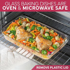 COOK WITH COLOR 8-Piece Deep Glass Baking Dish Set with Plastic Lids – Casserole and Food Storage Containers for Lasagna, Leftovers – Freezer-to-Oven, Microwave & Dishwasher Safe, Rose