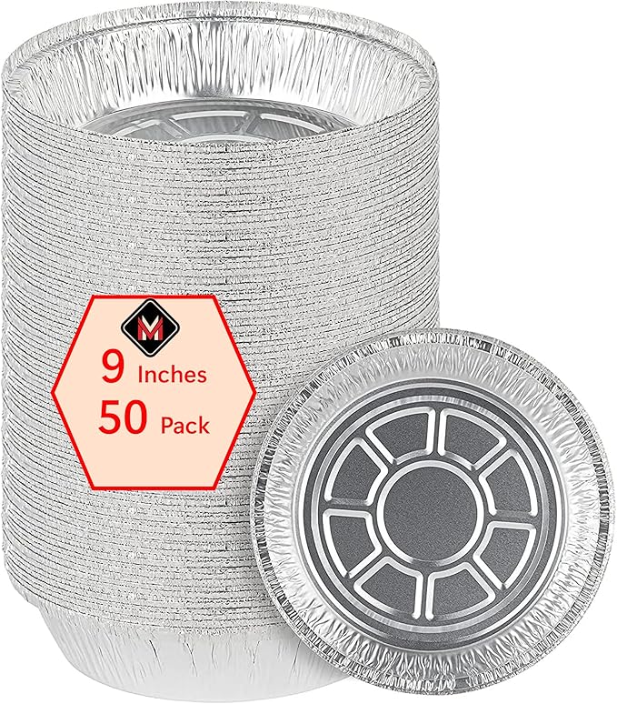 Mr Miracle Pack of 50 Disposable Aluminum Foil Pans –9 Inch Circular Aluminum Pans, Ideal for Baking, Storing, Heating, Serving, BBQ - Round Foil Pans