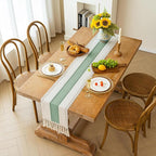 FEXIA Boho Table Runner for Home Decor with Tassels 60 Inches Long,Sage Green Farmhouse Rustic Table Runner Macrame Burlap Table Decoration for Living Room Bridal Shower(12x60 Inches)