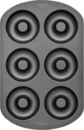 Wilton 6-Cavity Doughnut Baking Pan, Makes Individual Full-Sized 3 3/4" Donuts or Baked Treats, Non-Stick and Dishwasher Safe, Enjoy or Give as Gift, Metal (1 Pan)