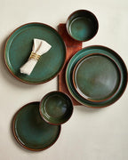 Pokini Plates and Bowls Sets for 4, Ceramic Dinnerware Sets, Kitchen Dish Set, Microwave & Dishwasher Safe Dishware, Highly Durable Hand Glazed Dinner Set, Brown Green