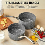 Saucepan Set, Nonstick 2Qt & 3Qt Sauce Pans with Lids, Small Pot with Lid - Natural Granite, Grey