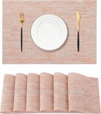 Leetaltree Coral Placemats Set of 6 - Heat Resistant Non-Slip Place mats for Dining Table, Washable Durable PVC Vinyl Woven Table Mats（Coral, 6）